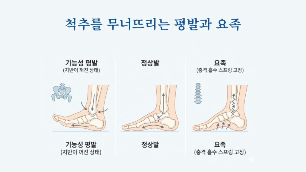 낫지 않는 허리 통증을 만드는 평발과 요족