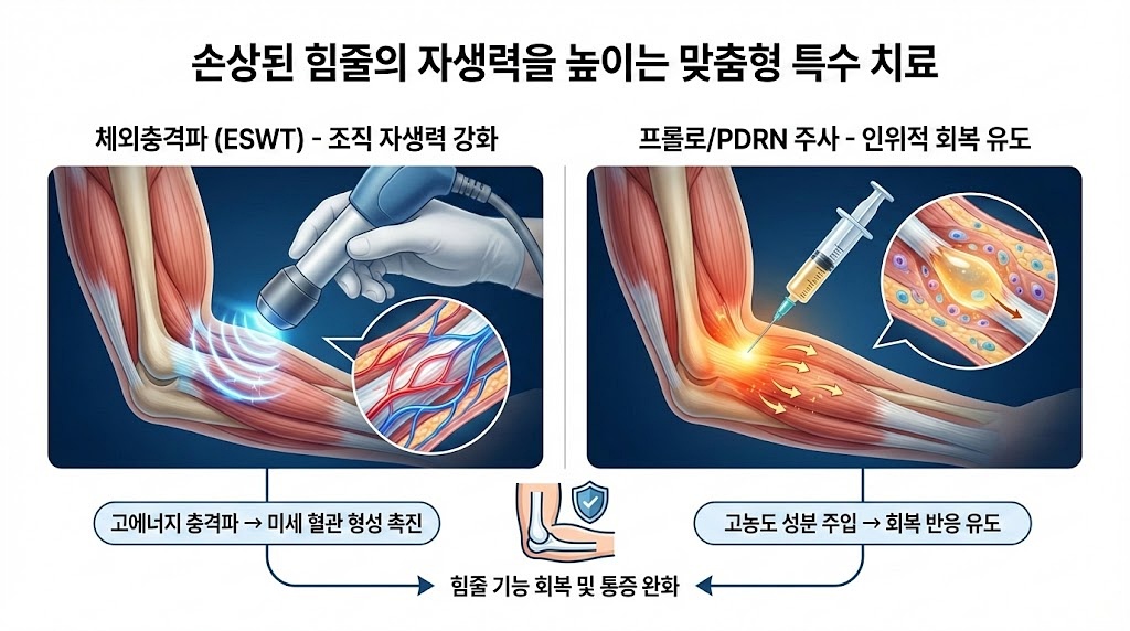 간선역 테니스 엘보 재발 손상된 힘줄의 자생력을 높이는 맞춤형 특수치료
