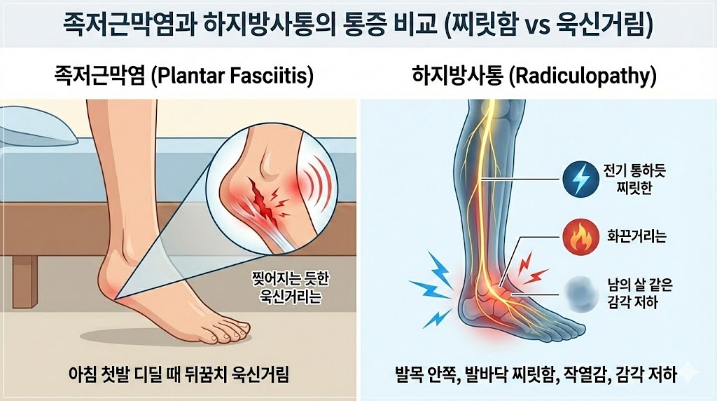 인천 하지방사통 발바닥 저림과 족저근막염 차이
