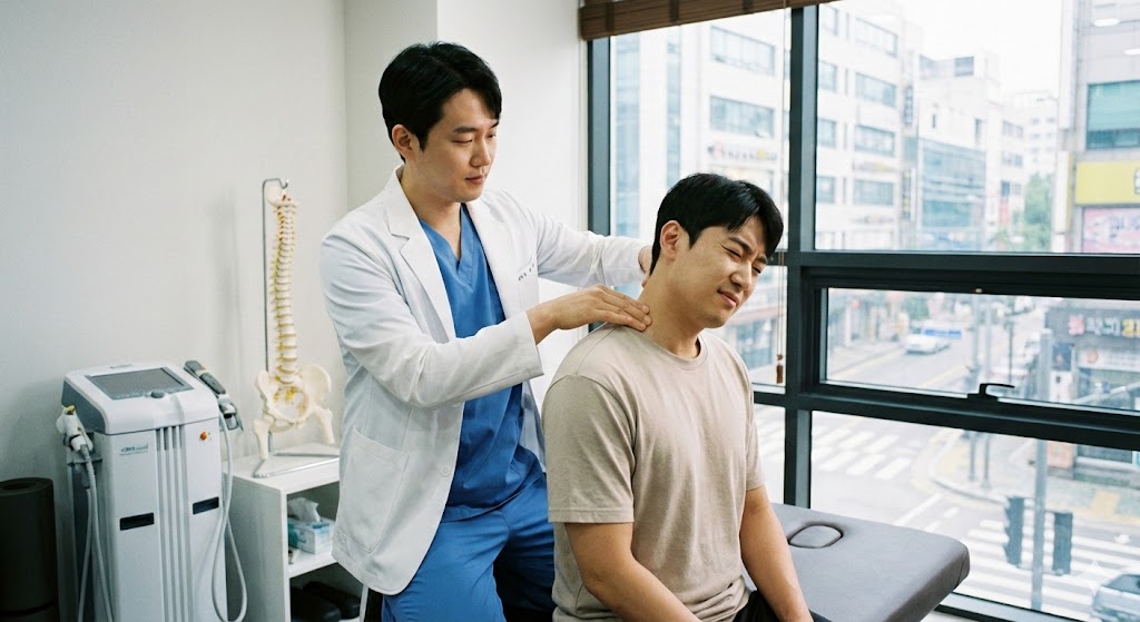 주안동 목디스크 비수술 치료하는 사진